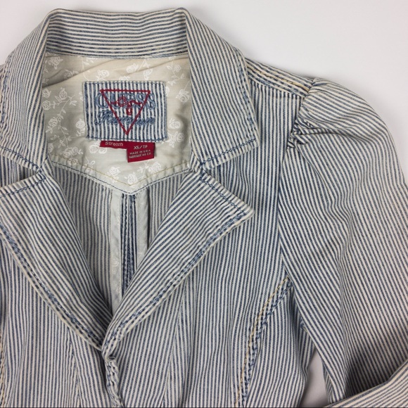 Guess vintage striped denim jacket 3/4 sleeve - Picture 6 of 8